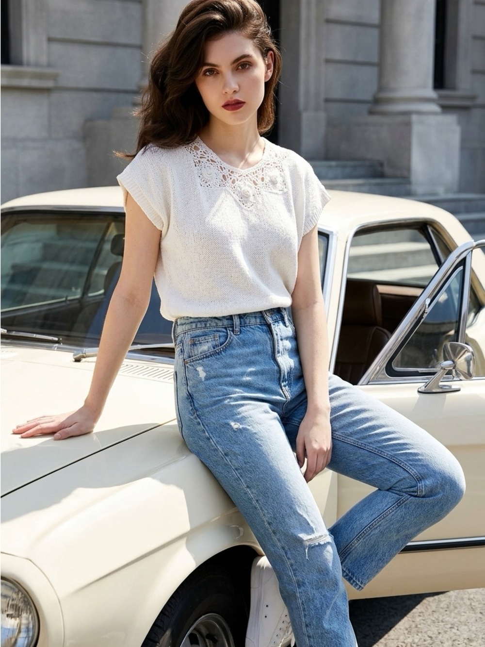 Vintage Together! White Crochet Knit Top 100% Cotton Spiegel Era M-L